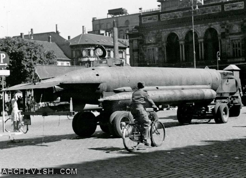 German Molch M391 midget submarine beeing transported thru Copenhagen by the British army after the liberation - 1945 - The Danish occupation museum