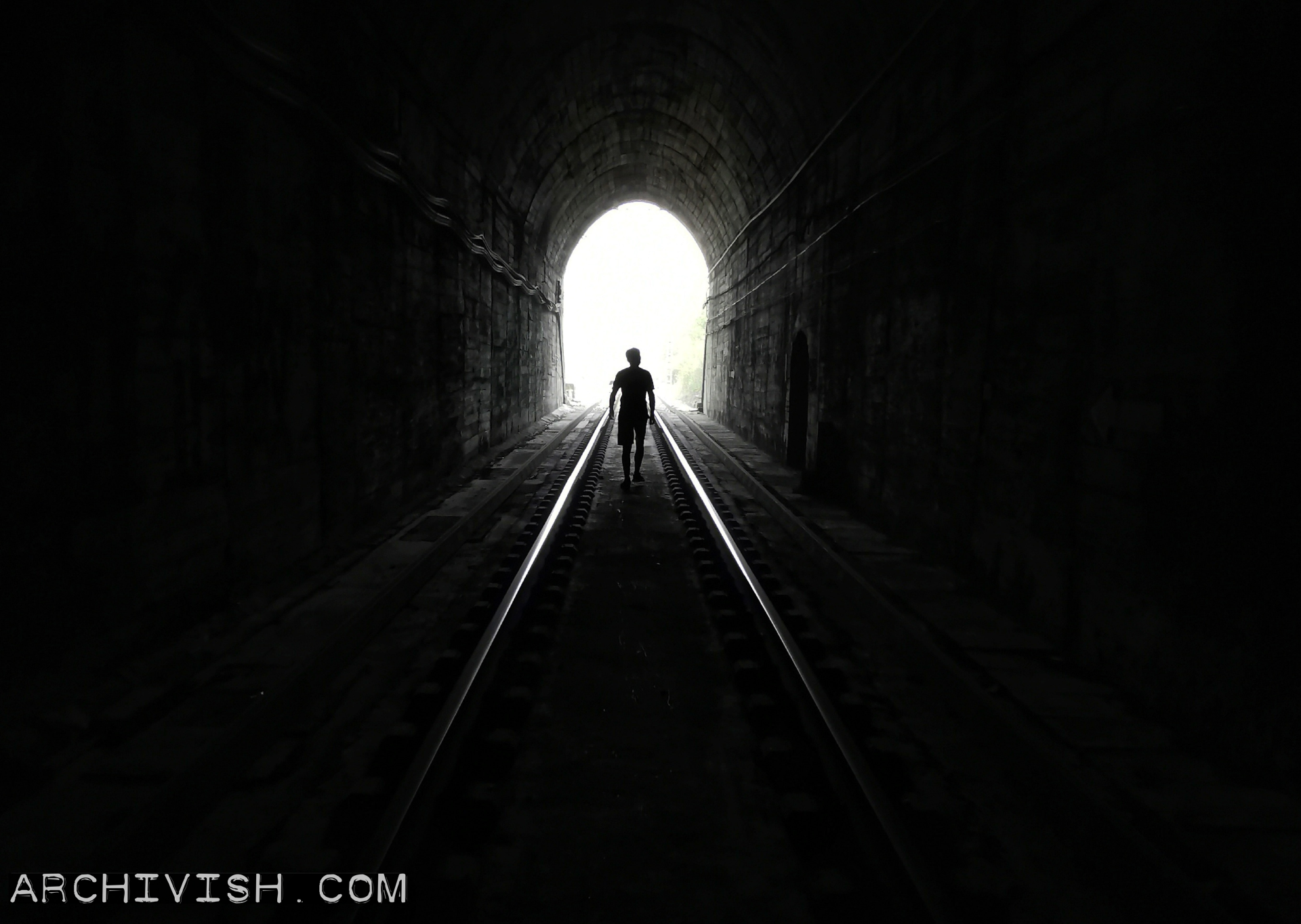 Railroad tunnel with tracks
